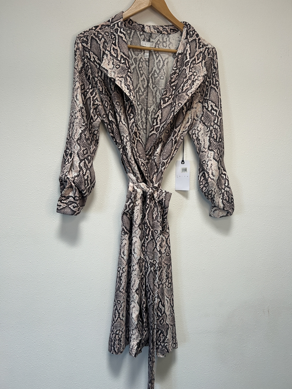 Leith Snake-Print Trench Coat in Blush Pink and Black